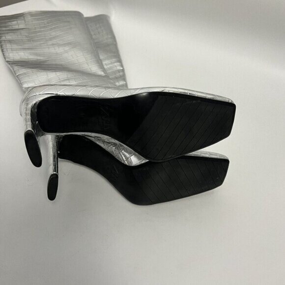 Zara Metallic Laminated Crocodile Embossed Knee High Boots Euro Sz 40 US Sz 9 - Picture 14 of 16